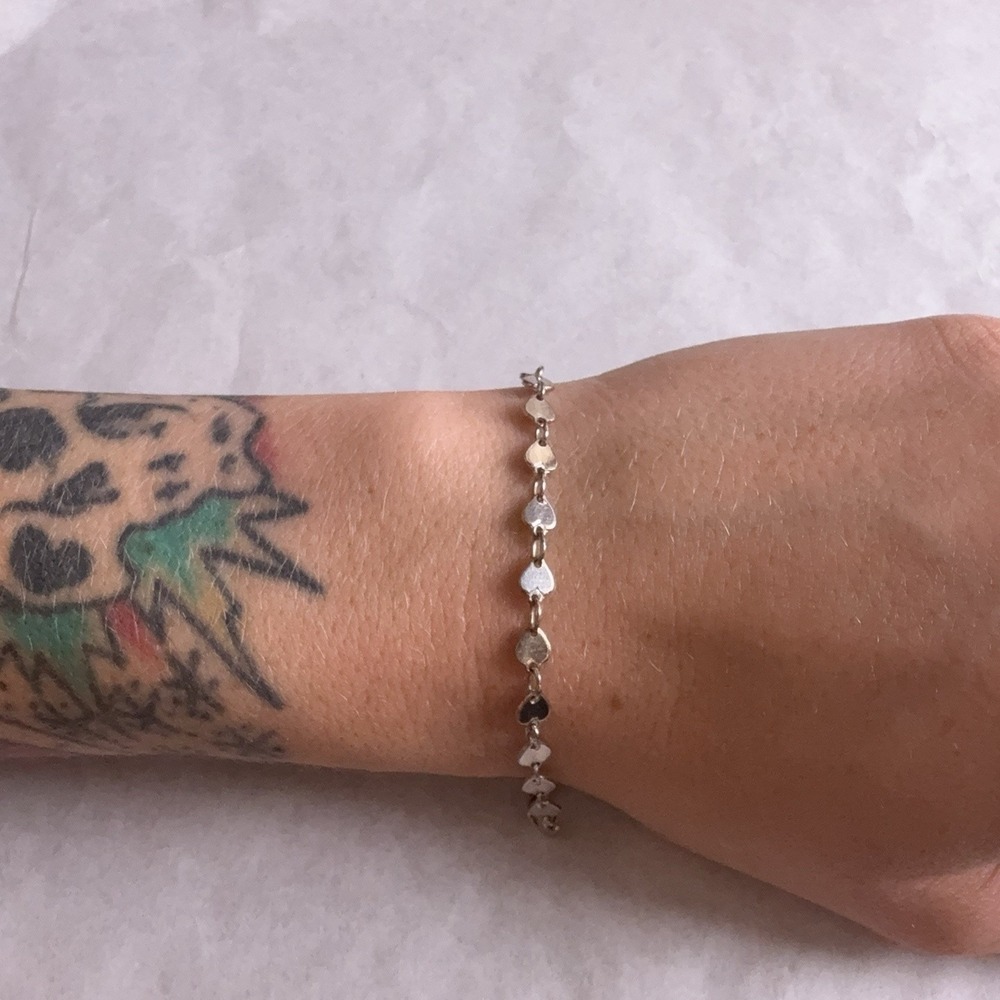 Sterling Silver 925 Heart Link Chain Bracelet Italy 7in Love Theme Womens